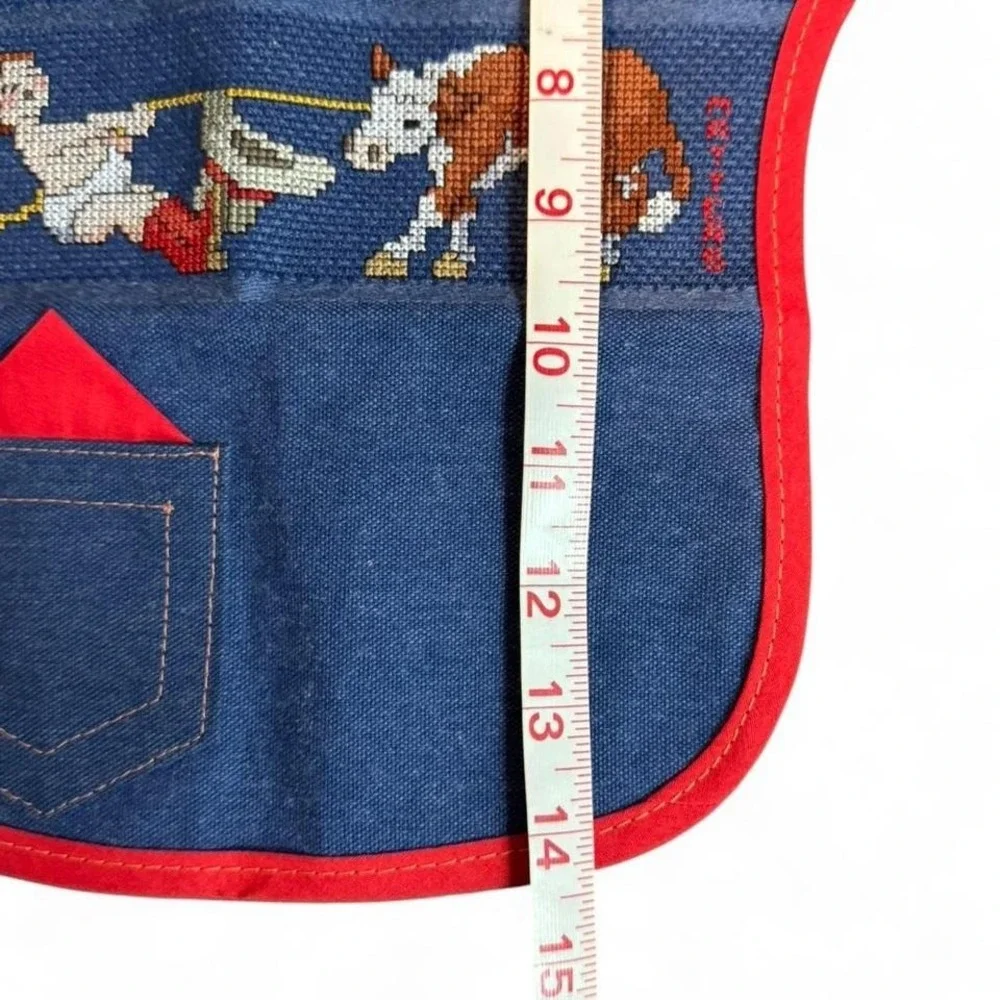 vintage Charles Craft denim cross-stitch baby‎ bib featuring a cowboy and calf